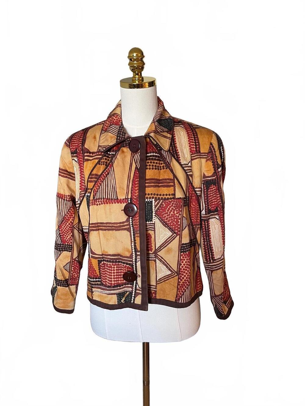Harve Benard petite cropped patterned blazer in tan rust and brown
